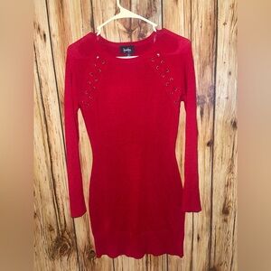 By & By Red Lace-Up Shoulder Sweater Dress XS Bodycon